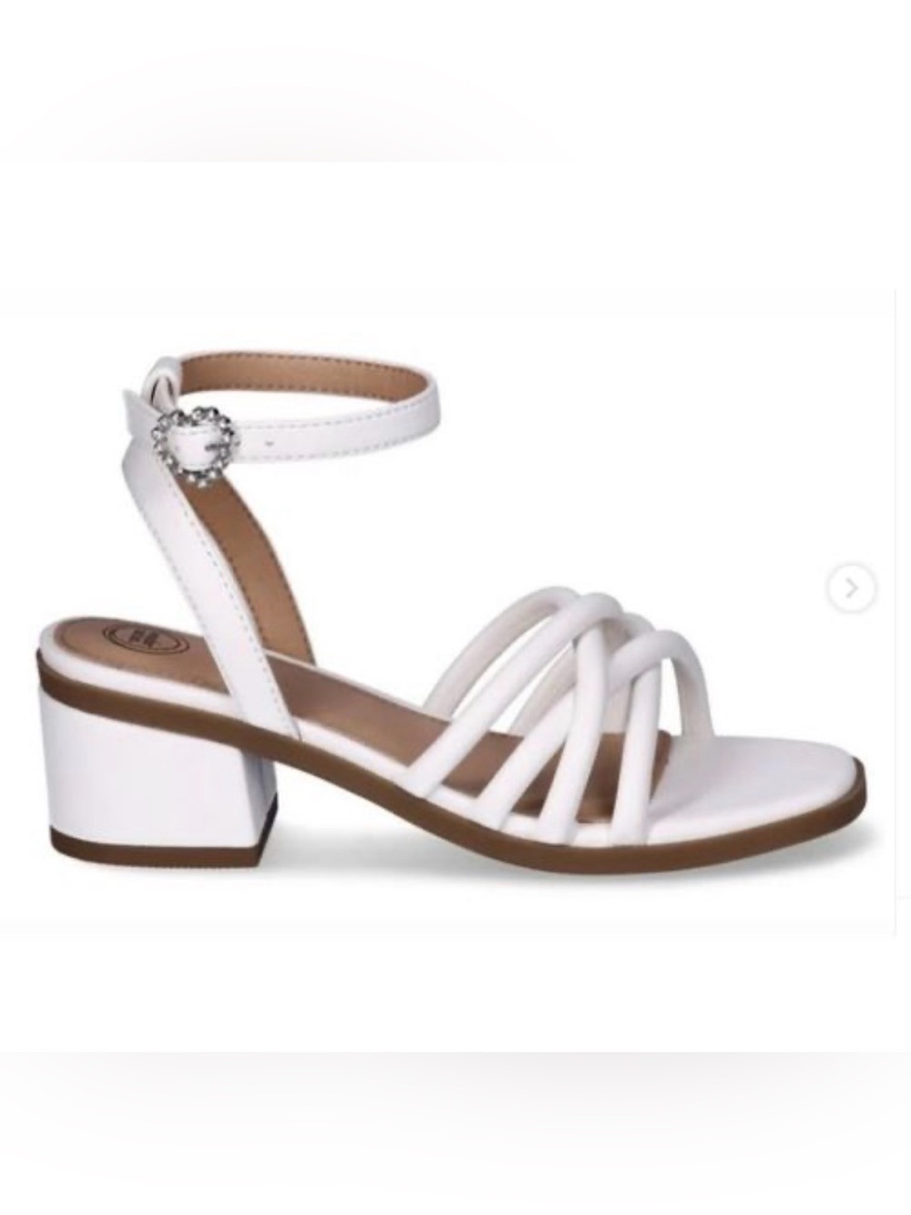 Girls White Strappy Block Heel Sandals with Ankle Strap